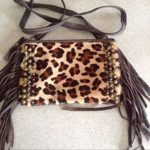 💕AMERICAN WEST LEOPARD CALF HAIR FRINGE CROSSBODY